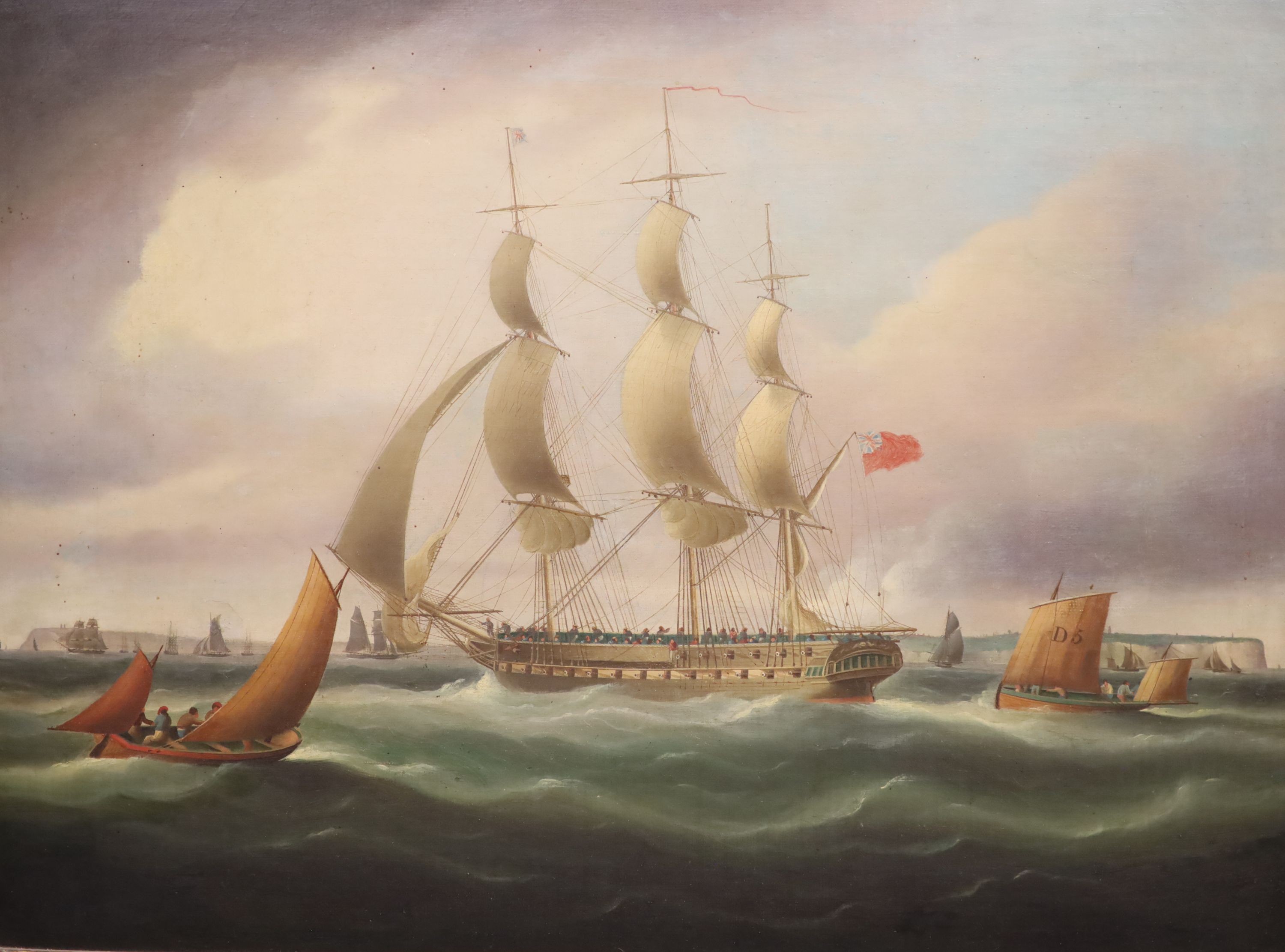 Thomas Buttersworth (1768-1842), HMS Glasgow, 40 Guns, Captain The Hon. James Ashley Maude (on her way out to join the Mediterranean fleet with which she served as Navarino 1827), oil on canvas, 45 x 60.5cm